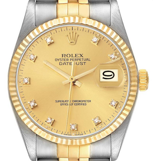 Rolex Datejust 36 Champagne Diamond Dial on Generic Black Leather Strap Ref. 16013 1987