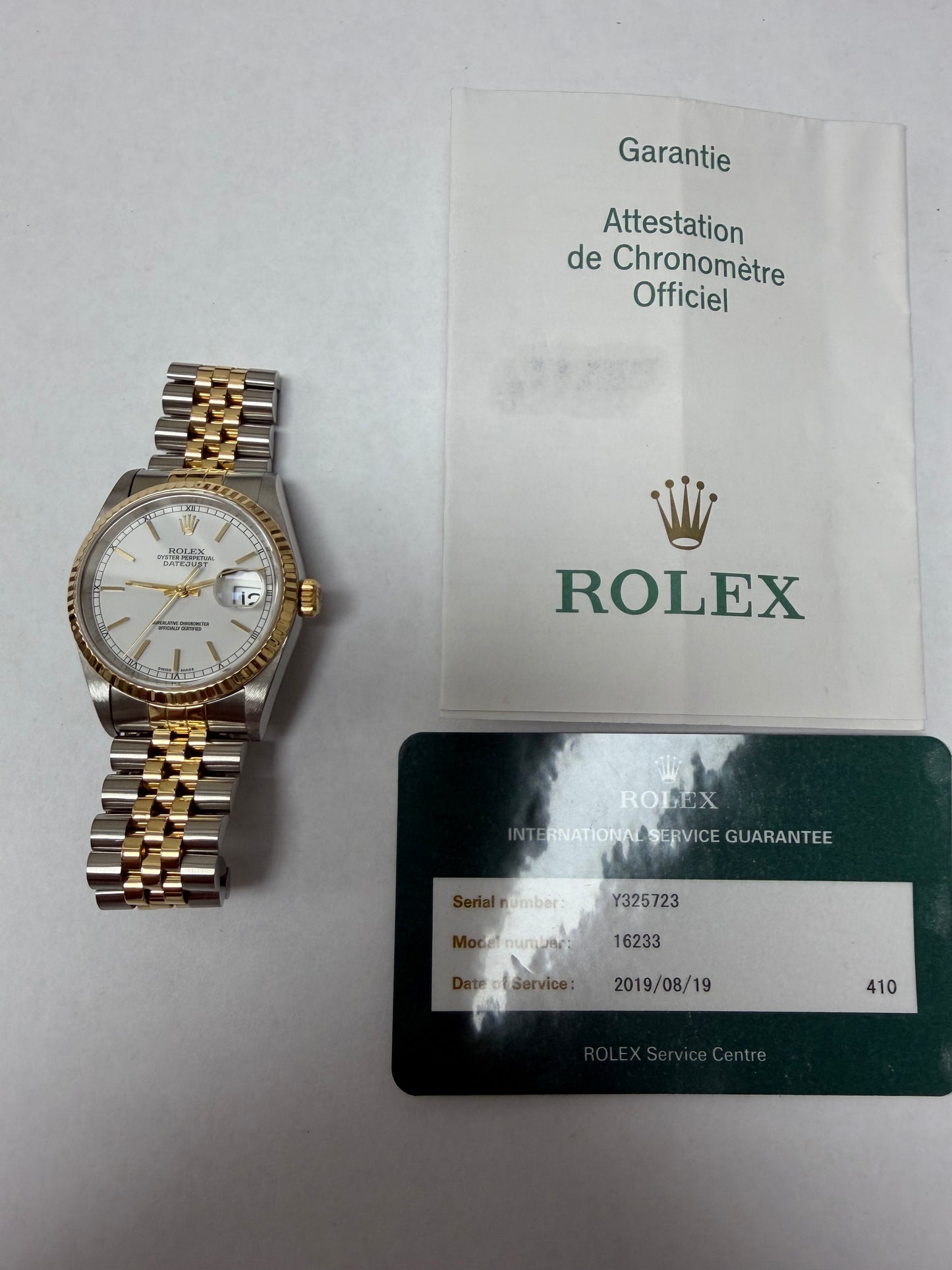 Rolex Datejust White Stick Dial on Oyster Ref. 16233 Papers 2004 — view 6