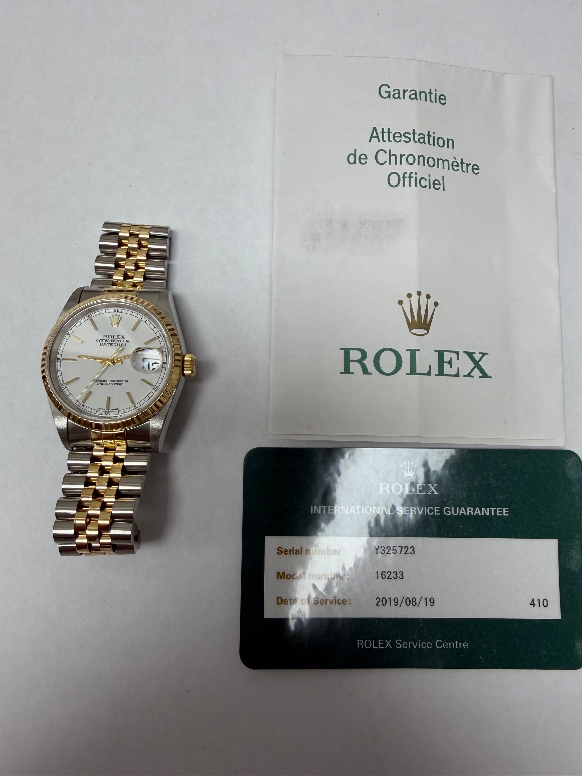 Rolex Datejust White Stick Dial on Oyster Ref. 16233 Papers 2004 — view 6