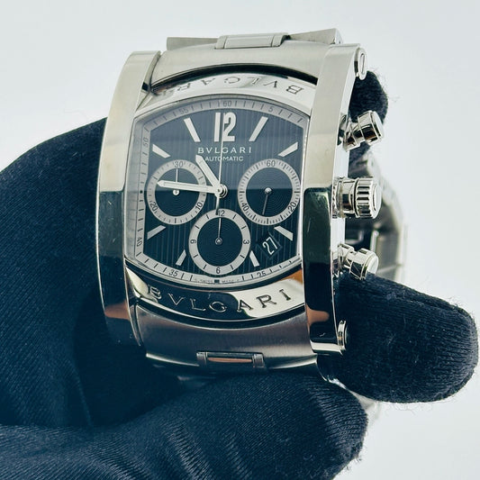 Bvlgari Assioma Chronograph Black Chronograph Dial on Stainless Steel Bracelet Ref AA48SCH