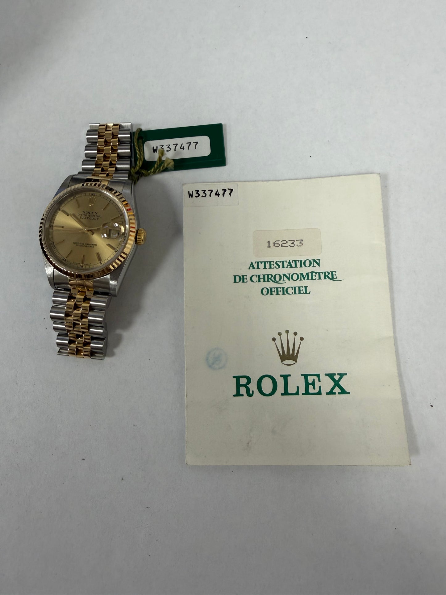 Rolex Datejust Champagne Stick Dial on D Link Jubilee Ref. 16233 Papers Open Date — view 6