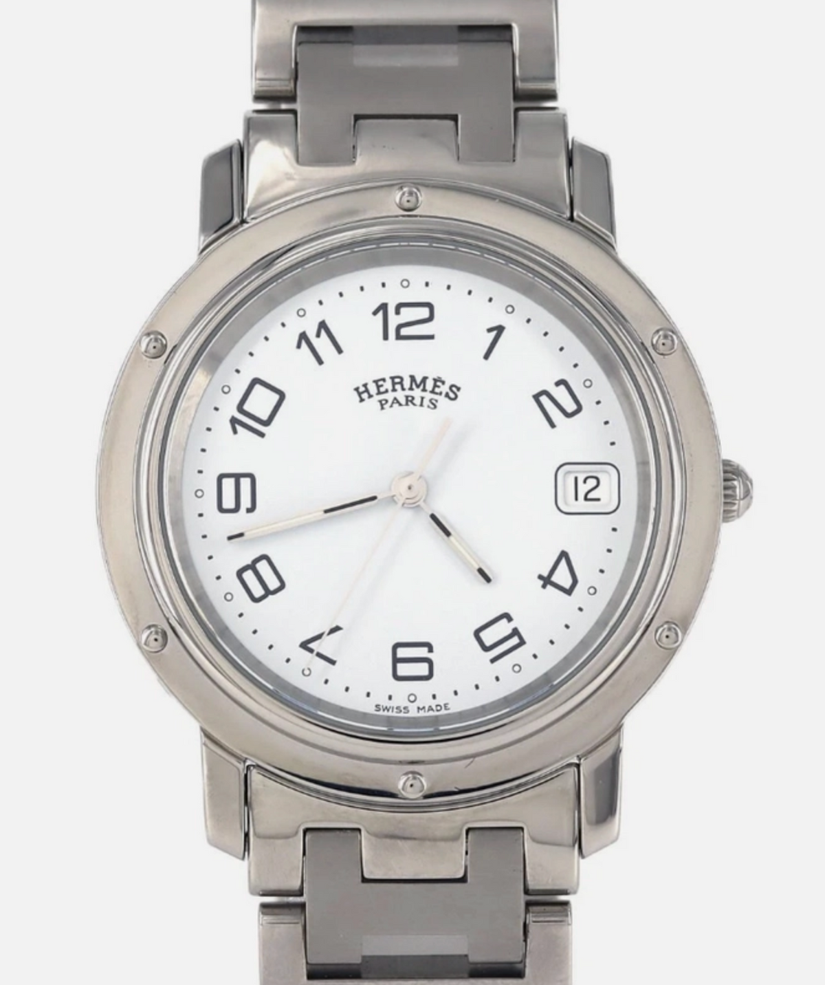 Hermes Clipper White / Arabic Numerals Dial on Stainless Steel Bracelet Ref. CL4.210