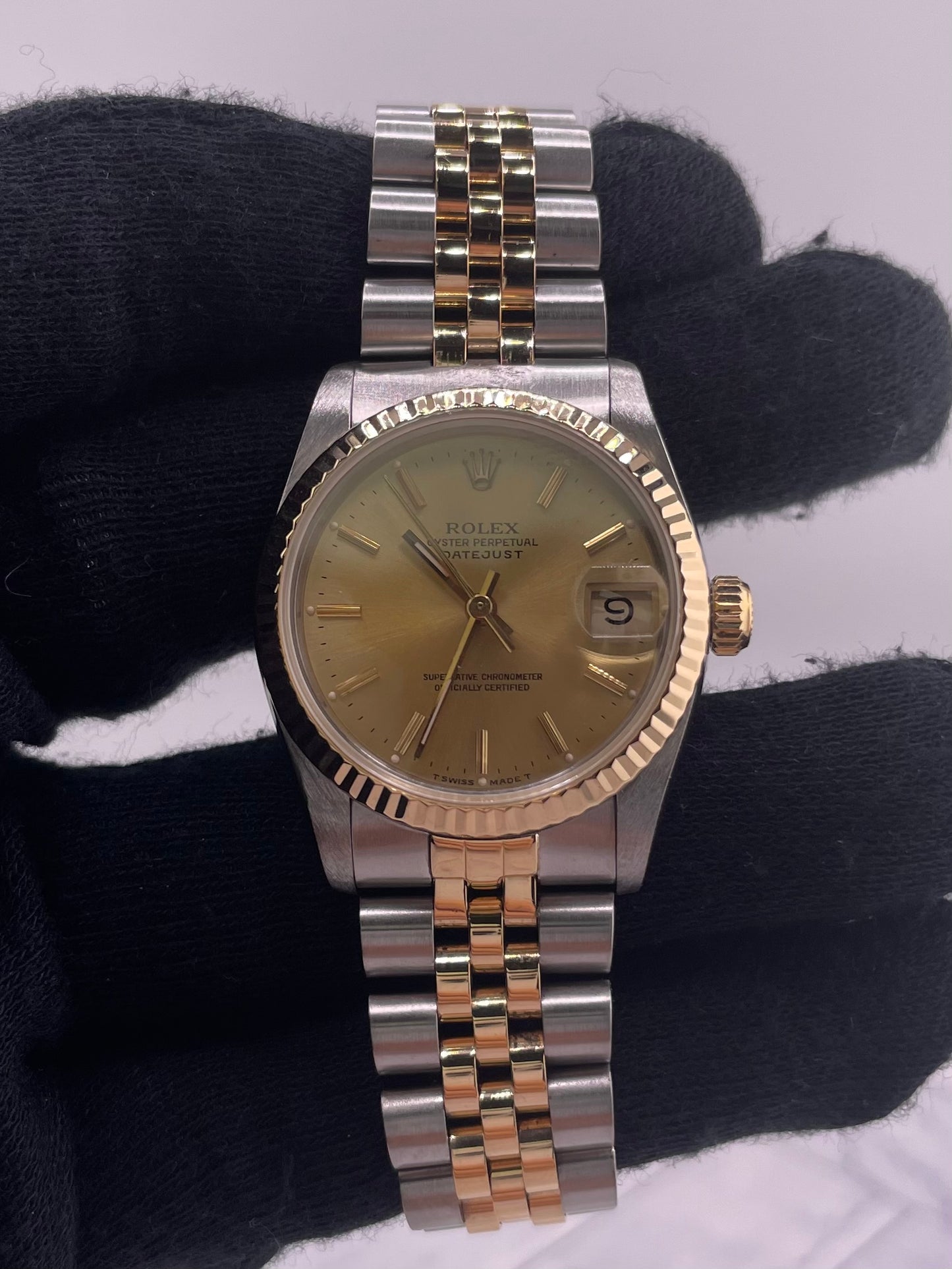 Rolex Datejust Champagne Stick Dial on D Link Jubilee Bracelet Ref. 68273 1990 — view 2