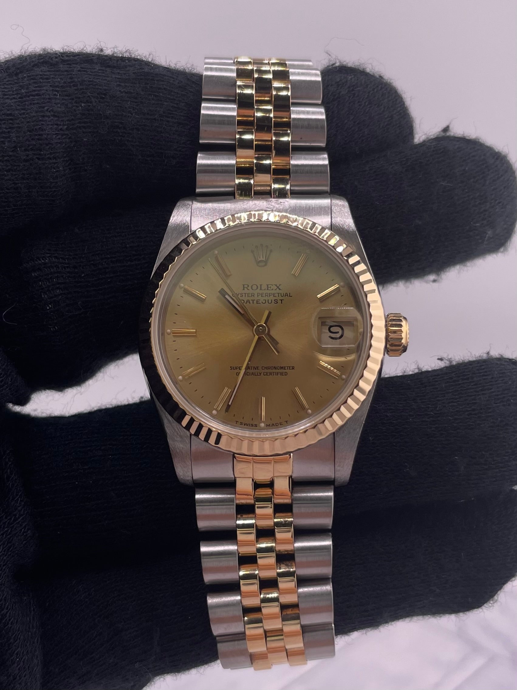 Rolex Datejust Champagne Stick Dial on D Link Jubilee Bracelet Ref. 68273 1990 — view 2