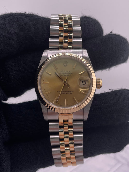 Rolex Datejust Champagne Stick Dial on D Link Jubilee Bracelet Ref. 68273 1990 — view 2
