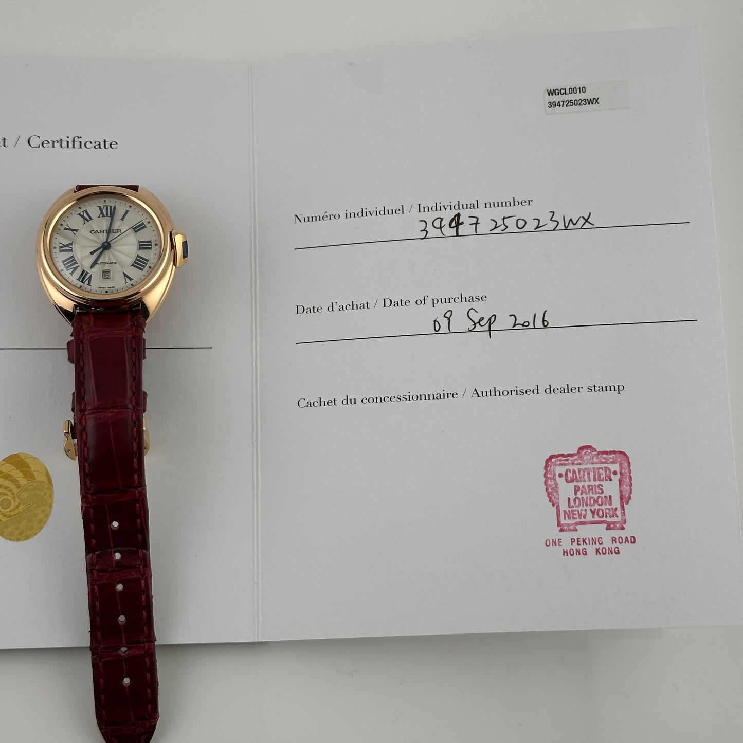 Cartier Cle Silver Roman Dial on Maroon Leather Ref. 3947/WGCL0010 Papers 2016 — view 5