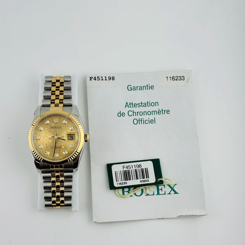 Rolex Datejust Gold Anniversary Diamond Dial Dial on Jubilee Ref 116233 with Papers 2004