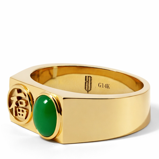 14k Yellow Gold Happy Ring W/ Jade Ring Size 8 - Fine Jewelry | Bust Down & Co