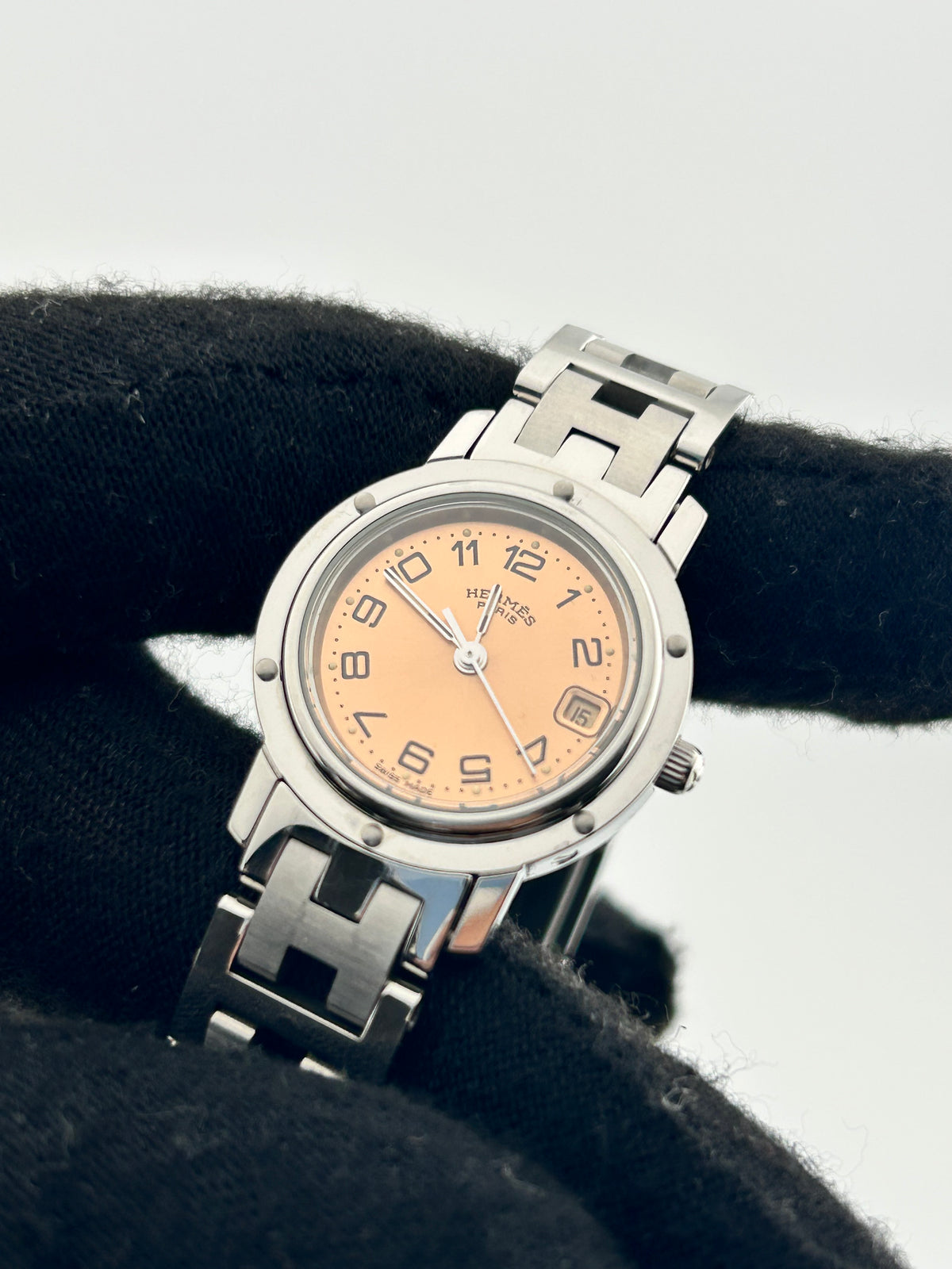Hermes Clipper Salmon / Arabic Numerals Dial on Stainless Steel Ref. CL4.210 Complete 1999 — view 2