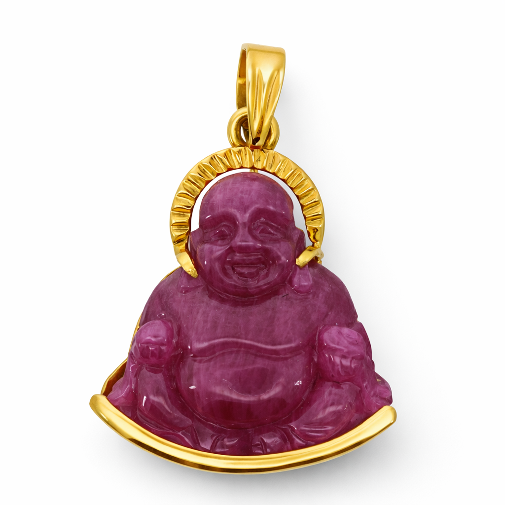 Buda de Rubí Natural Bañado en Oro Amarillo de 18K