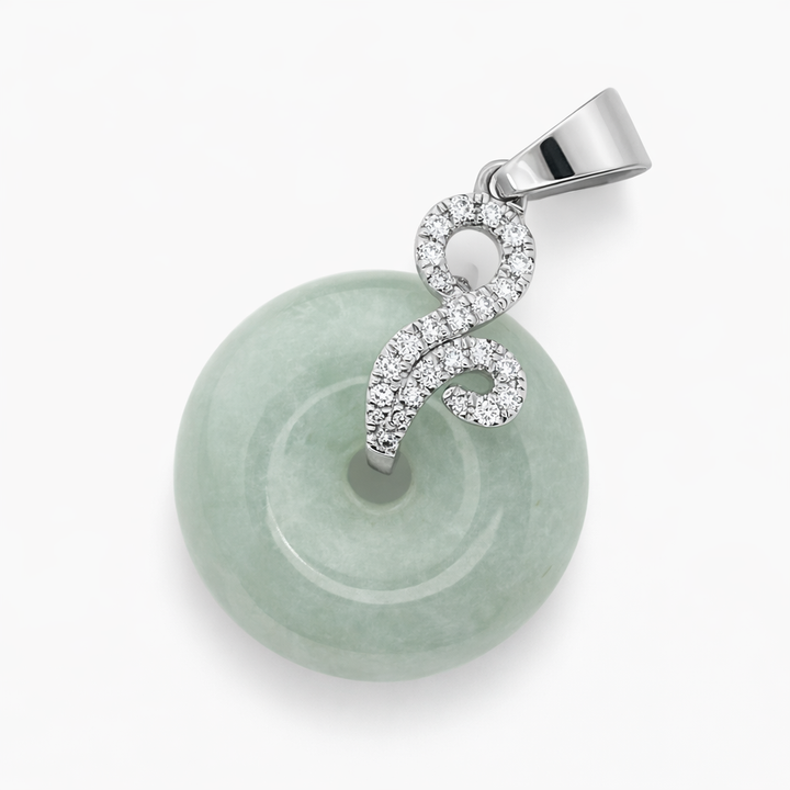 Colgante WG oro 18k .51ct jade y diamantes en espiral