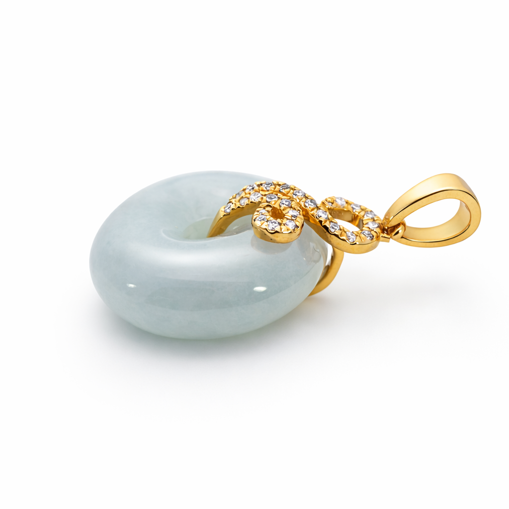 YG 18k 0.51ct Jade Donut Diamond Swirl Pendant - Fine Jewelry | Bust Down & Co