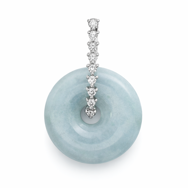 Colgante remolino de diamante, oro blanco 18k, jade 0.75ct