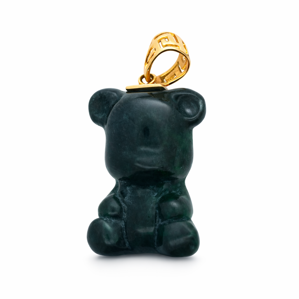 14k Yellow Gold Teddy Bear Jade Pendant - Fine Jewelry | Bust Down & Co