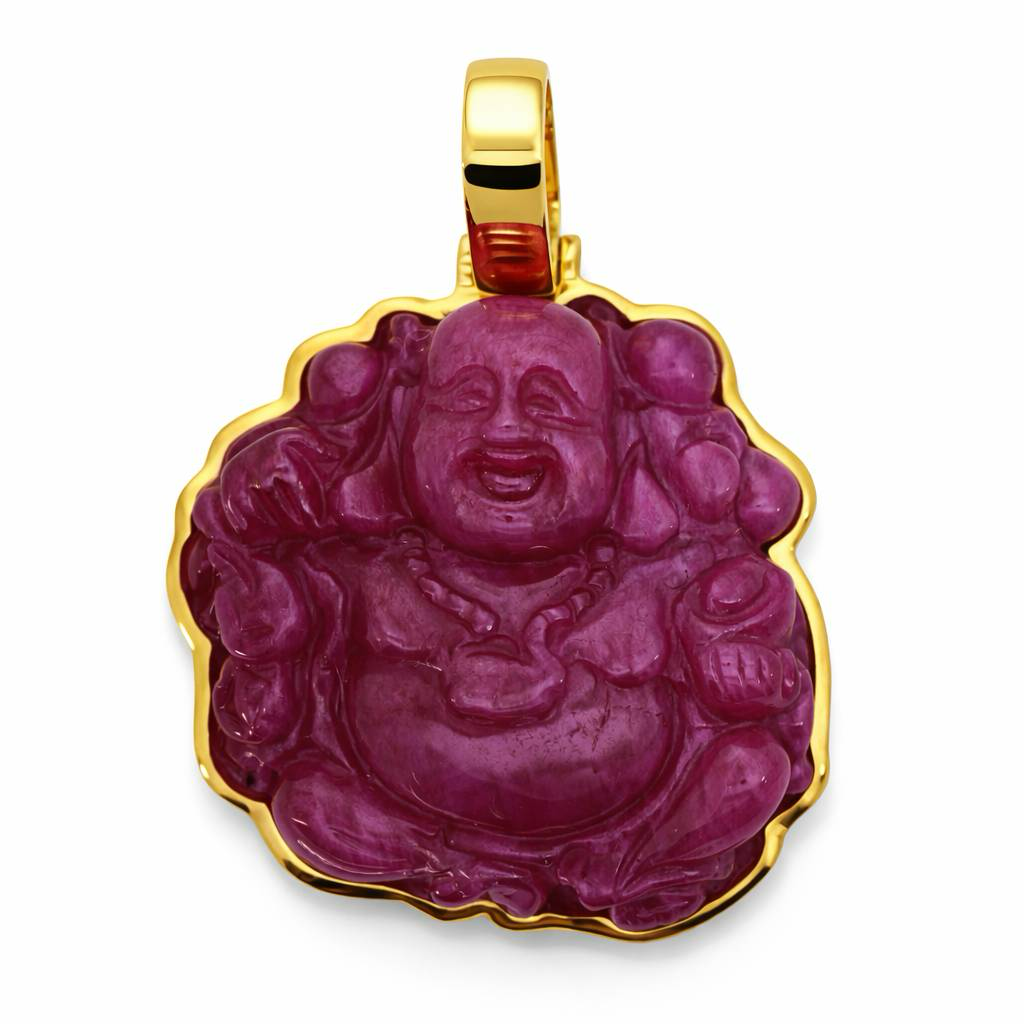 18K Yellow Gold Fat Buddha Solid Gold Wrap Pendant
