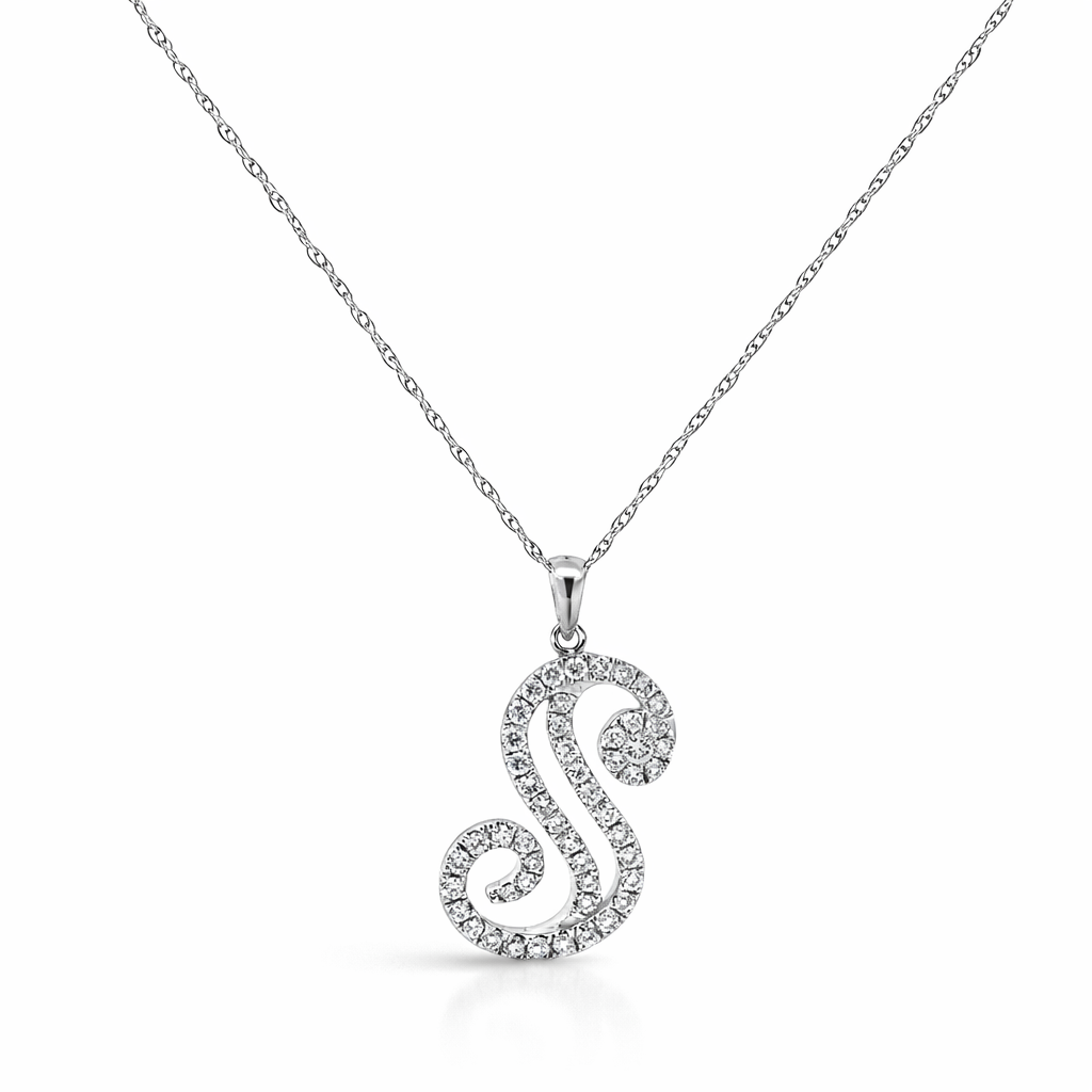 18k White Gold Initial Style Pendant - Fine Jewelry | Bust Down & Co