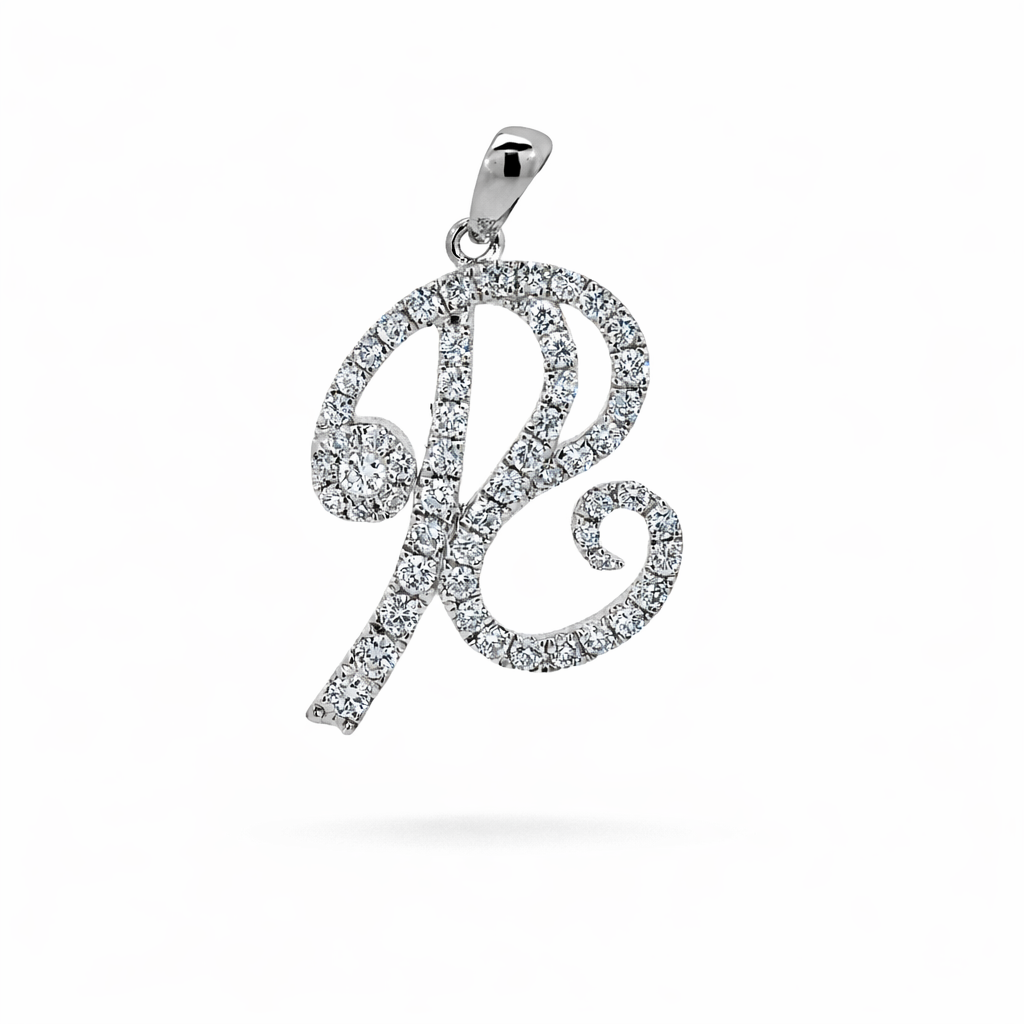 18k White Gold Initial Style Pendant - Fine Jewelry | Bust Down & Co