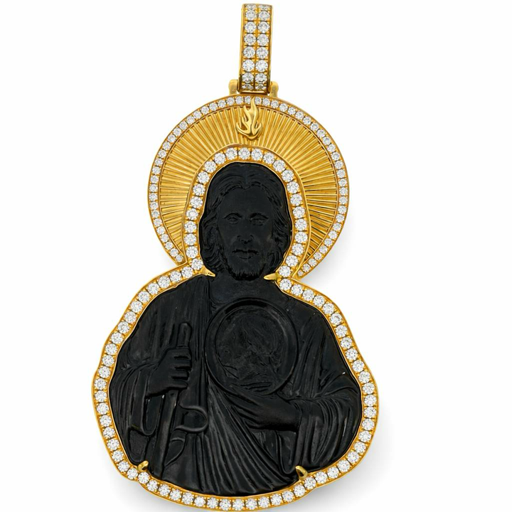 10K Yellow Gold 2.90 CTW Jade and Diamond Wrap Jesus Pendant