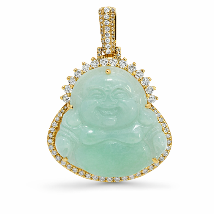 Colgante de Buda de jade de oro amarillo de 18K con diamantes de 0.92 CT