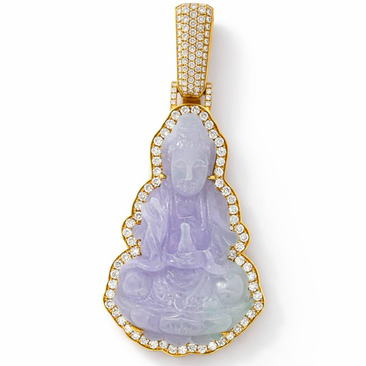 18K Yellow Gold Lady Buddha Diamond Wrap Pendant 2.46 CTW