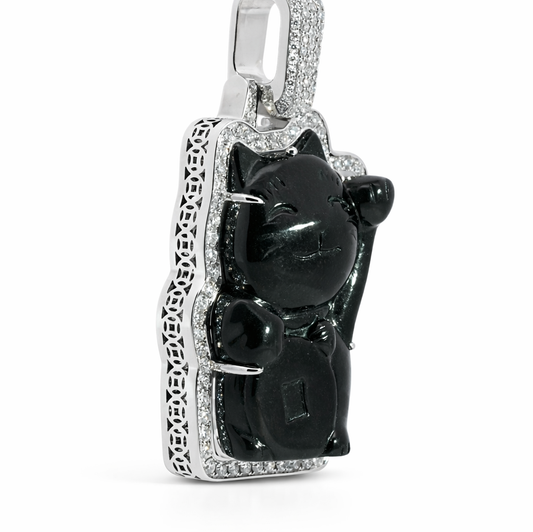 18k White Gold Money Cat Jade Pendant - Fine Jewelry | Bust Down & Co