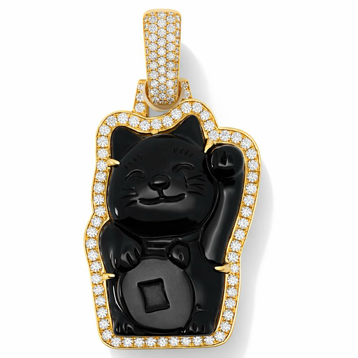Colgantes de Jade Gato de la Suerte de Oro YG de 18K con Diamantes de 1.37CT
