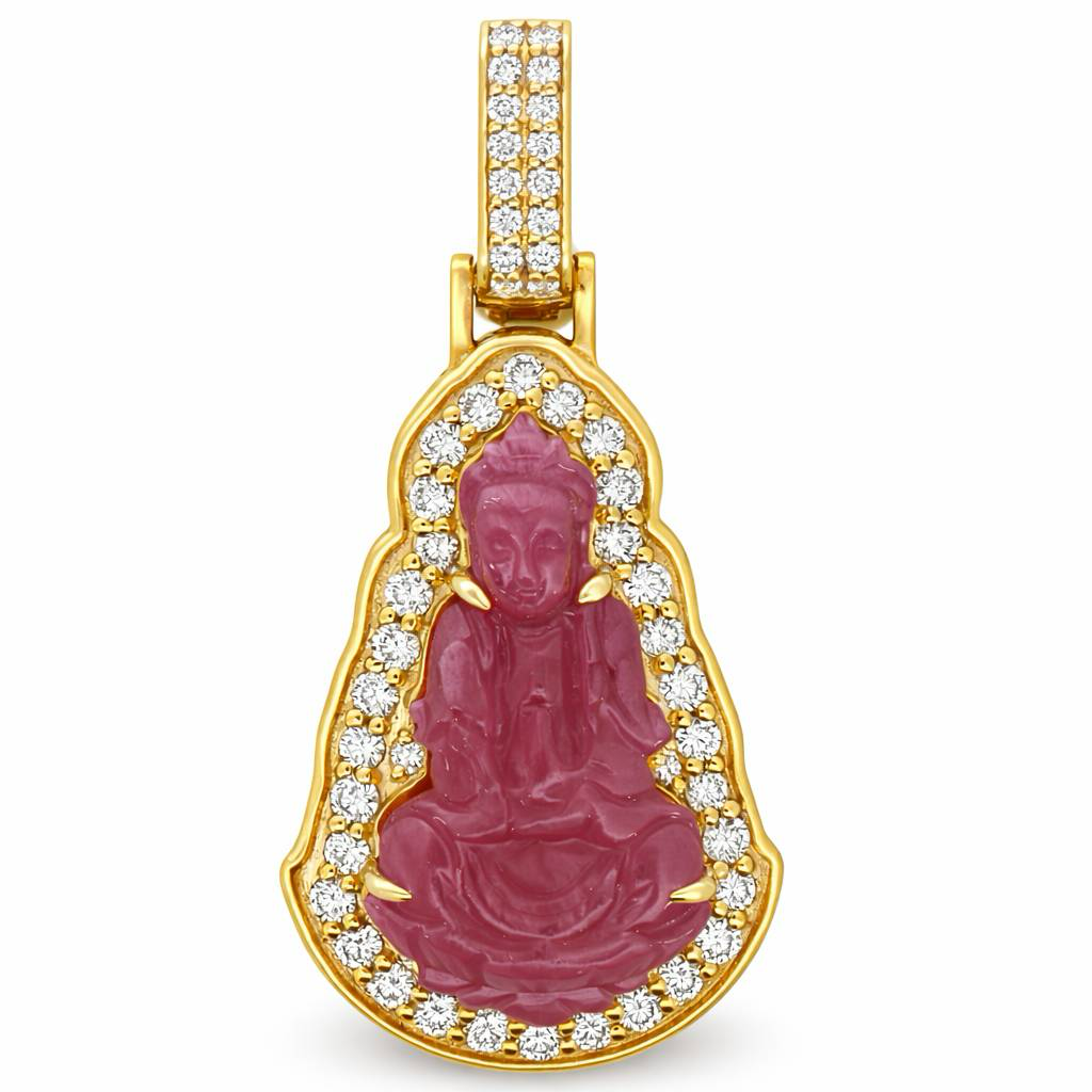 Colgantes envolventes de oro amarillo de 18K con 0.80 CT de diamantes y rubíes.