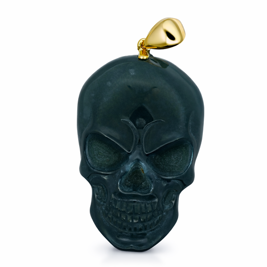 18k Yellow Gold Skull Jade W/ Bail Pendant - Fine Jewelry | Bust Down & Co