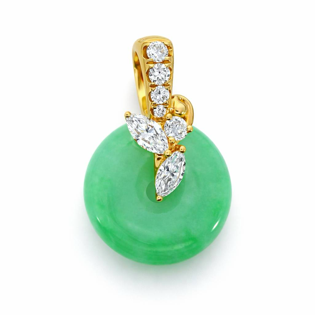 18K Yellow Gold 0.67 CTW Jade Donut with Marquise Round Diamond
