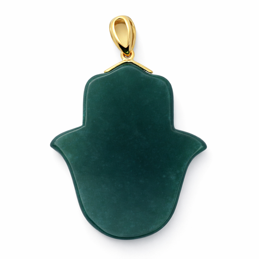 18k Yellow Gold Hamsa Grade A Jade Pendant View 2 - Fine Jewelry | Bust Down & Co