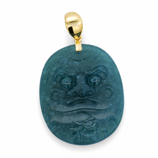 18k Yellow Gold Chinese Mask Grade A Jade Pendant - Fine Jewelry | Bust Down & Co