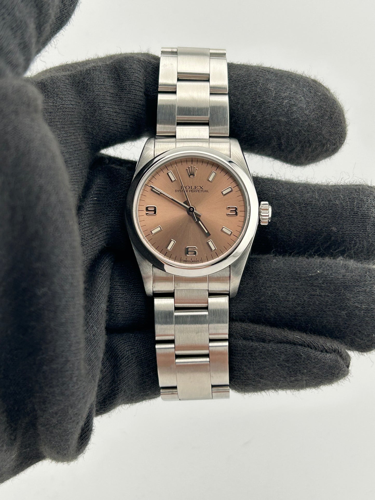 Rolex Oyster Perpetual Salmon Pink Dial on Oyster Steel Bracelet Ref. 67480 1997 — view 2