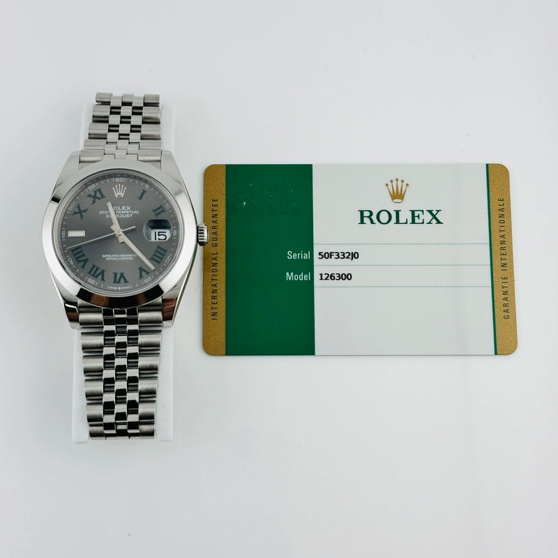 Rolex Datejust Slate Green Roman / Wimbledon Dial on Jubilee Ref 126300 with New Style Card White 2018