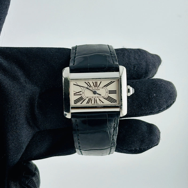 Cartier Tank Divan Silver Roman Dial on Leather Ref 2599/W6300255