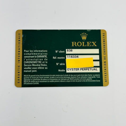 Rolex Datejust II Silver Diamond Dial on Oyster Steel Bracelet Ref. 116334 Card 2012 — view 2