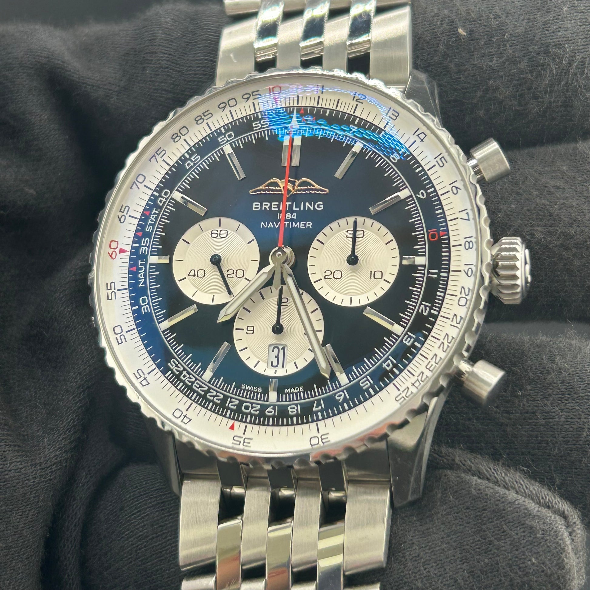 Breitling Navitimer B01 Chronograph Black Dial on Stainless Steel Bracelet Ref. AB0137211B1A1 Card 2025 — view 3