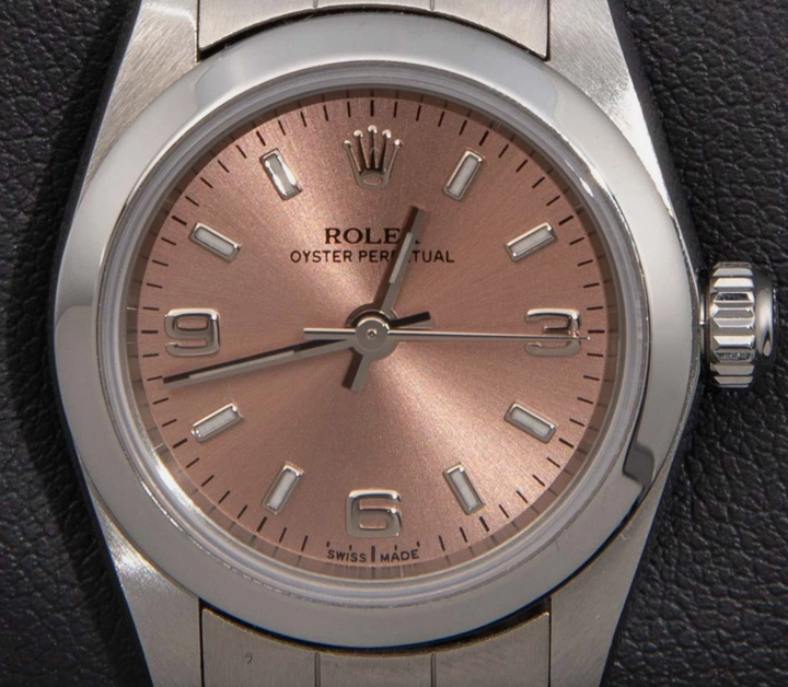 Rolex Oyster Perpetual Salmon/Arabic 3,6.9 Dial on Oyster Bracelet Buckle Ref. 67480 Papers