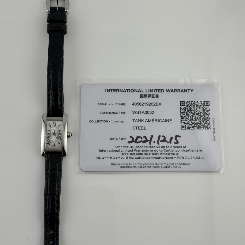 Cartier Tank Americane Silver Roman Dial on Leather Ref 4056 with Card 2021