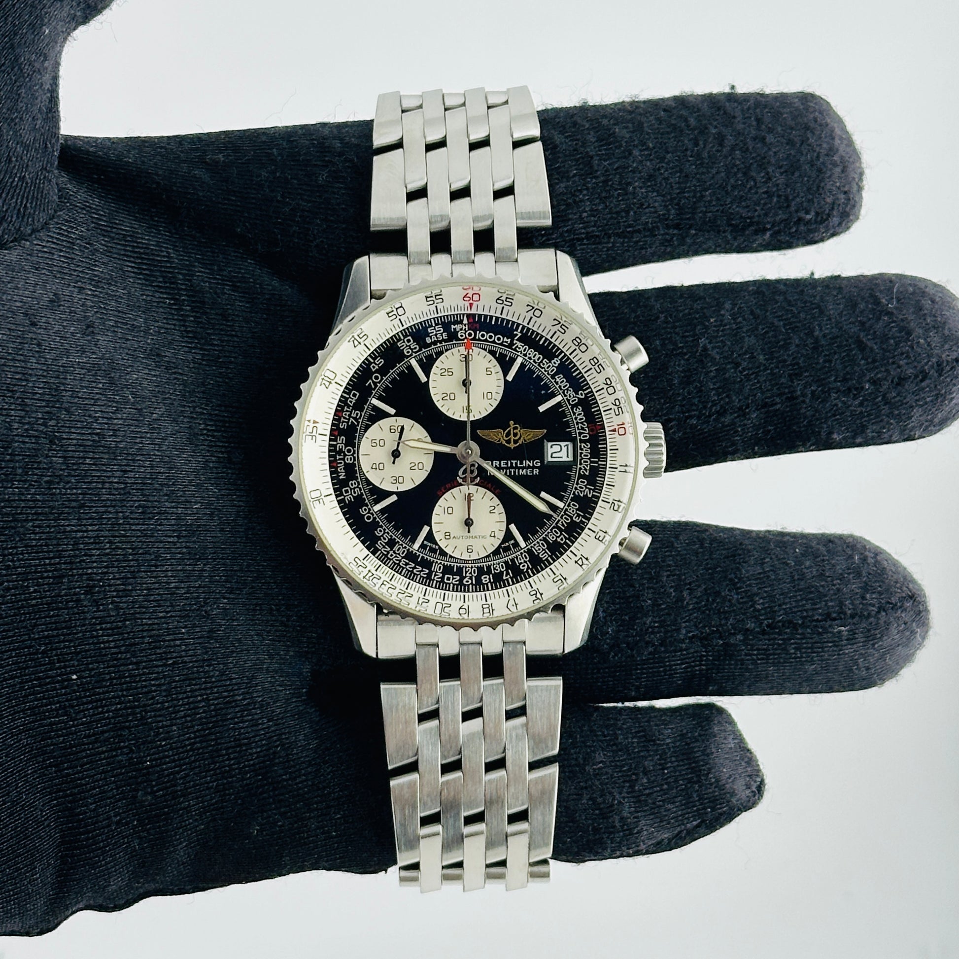 Breitling Navitimer Fighter Black Dial on Stainless Steel Bracelet Ref. A13330 Card 2001 — view 2