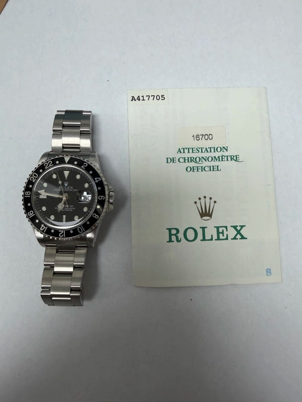 Rolex GMT-Master Black Dial on Oyster Ref 16700 with Papers 1999