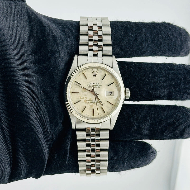 Rolex Datejust Silver Linen Dial on D Link Jubilee Ref 16014