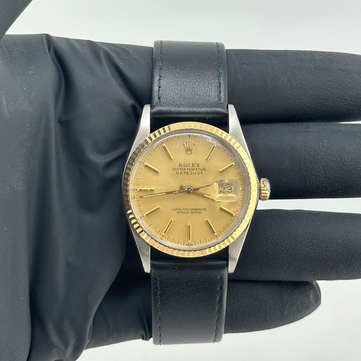 Rolex Datejust Champagne Stick Dial on Generic Leather Strap Ref. 16013 1985