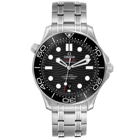 Omega Seamaster Diver 300M Co-Axial Master Chronometer Black Dial With Laser Engraved Waves Dial on Bracelet Ref 210.30.42.20.01.001 with Card