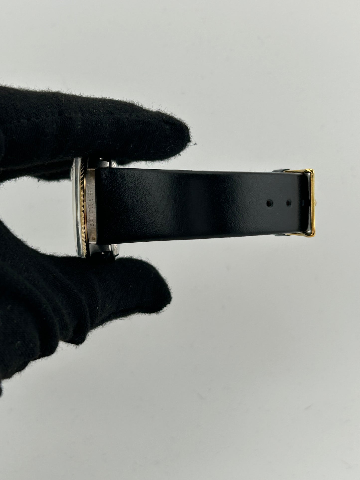 Rolex Datejust Champagne Linen Stick Dial on Generic Black Leather Band Ref. 16013 1988 — view 4