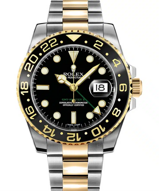 Rolex GMT-Master II Black Dot Markers Dial on 2 Tone Oyster Bracelet Ref. 116713LN Card