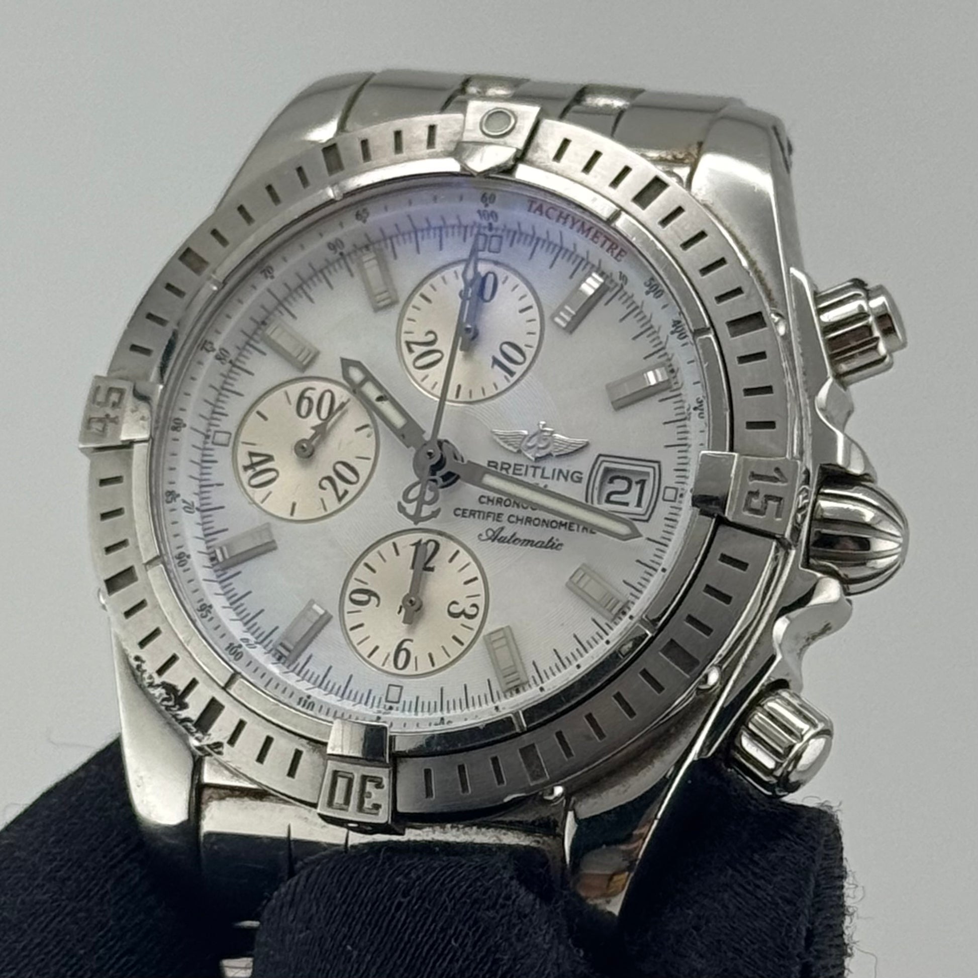 Breitling Chronomat Evolution White M.O.P. Dial on Stainless Steel Bracelet Ref. A13356 Manuals Only — view 2