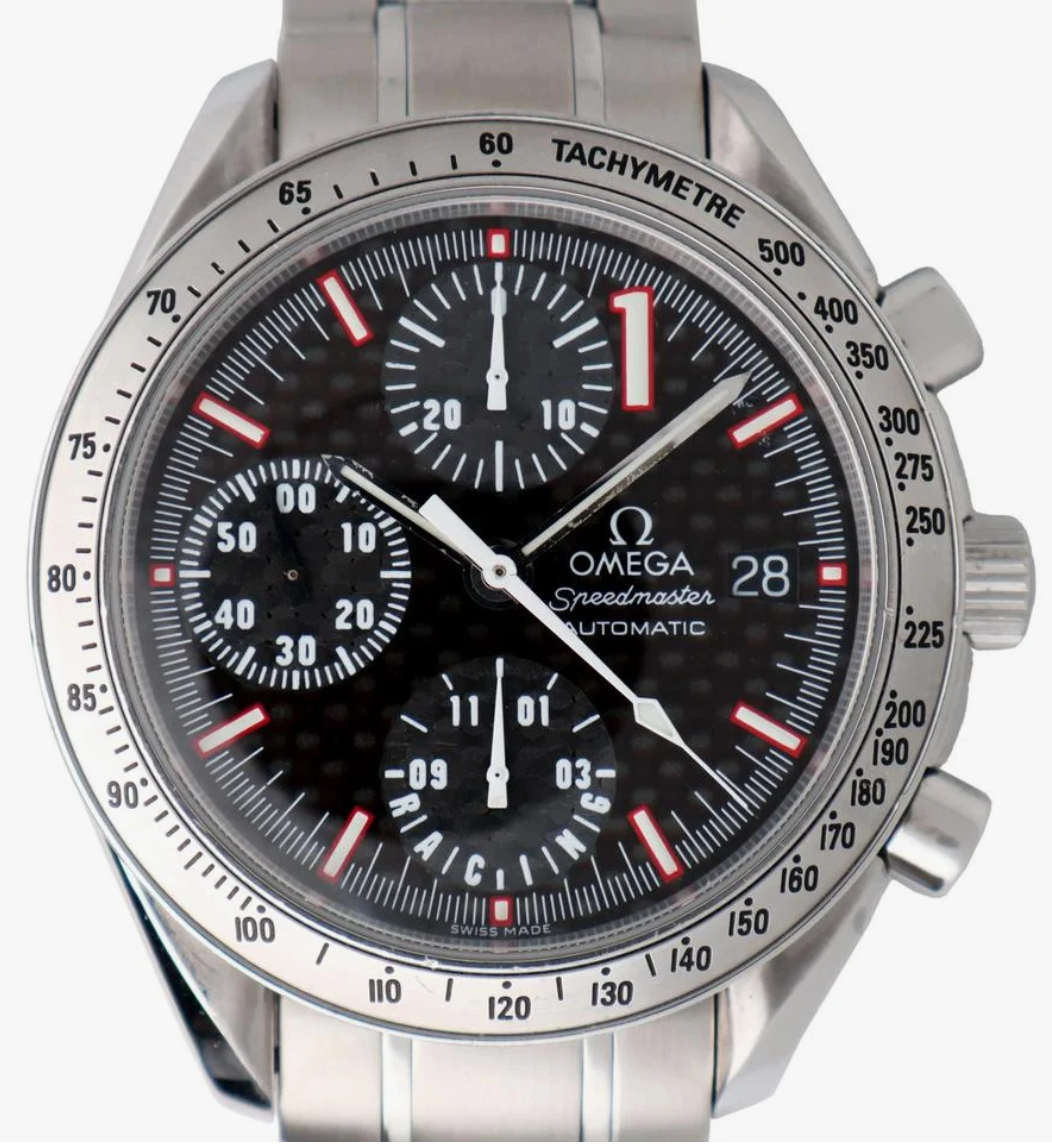 Omega Speedmaster Racing Black Dial on Stainless Steel Bracelet Ref. 3519.50 Complete Open Date