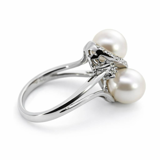 Anillo de perlas con diamantes de 0,17 CT de oro blanco de 18K