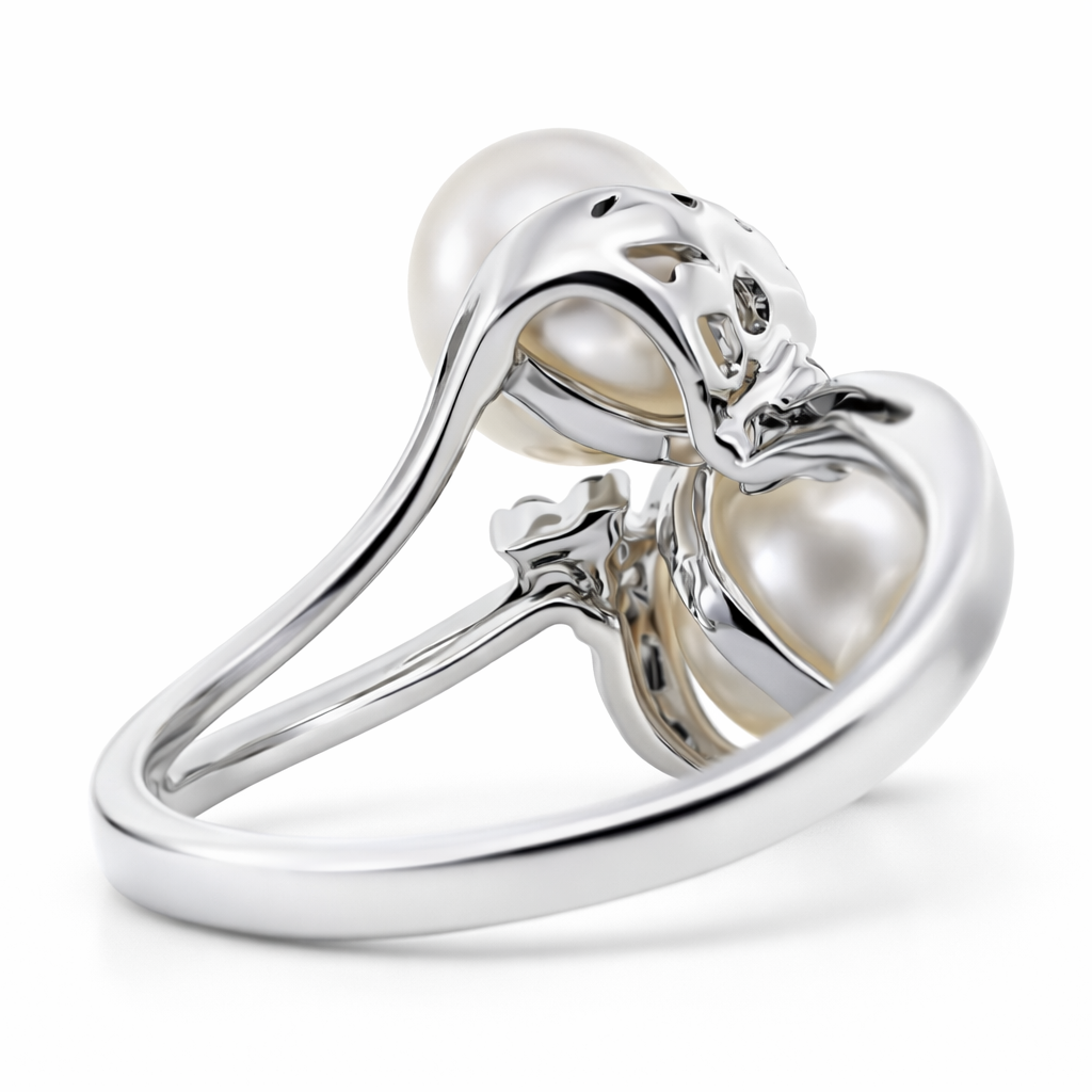 Anillo de perlas con diamantes de 0,17 CT de oro blanco de 18K