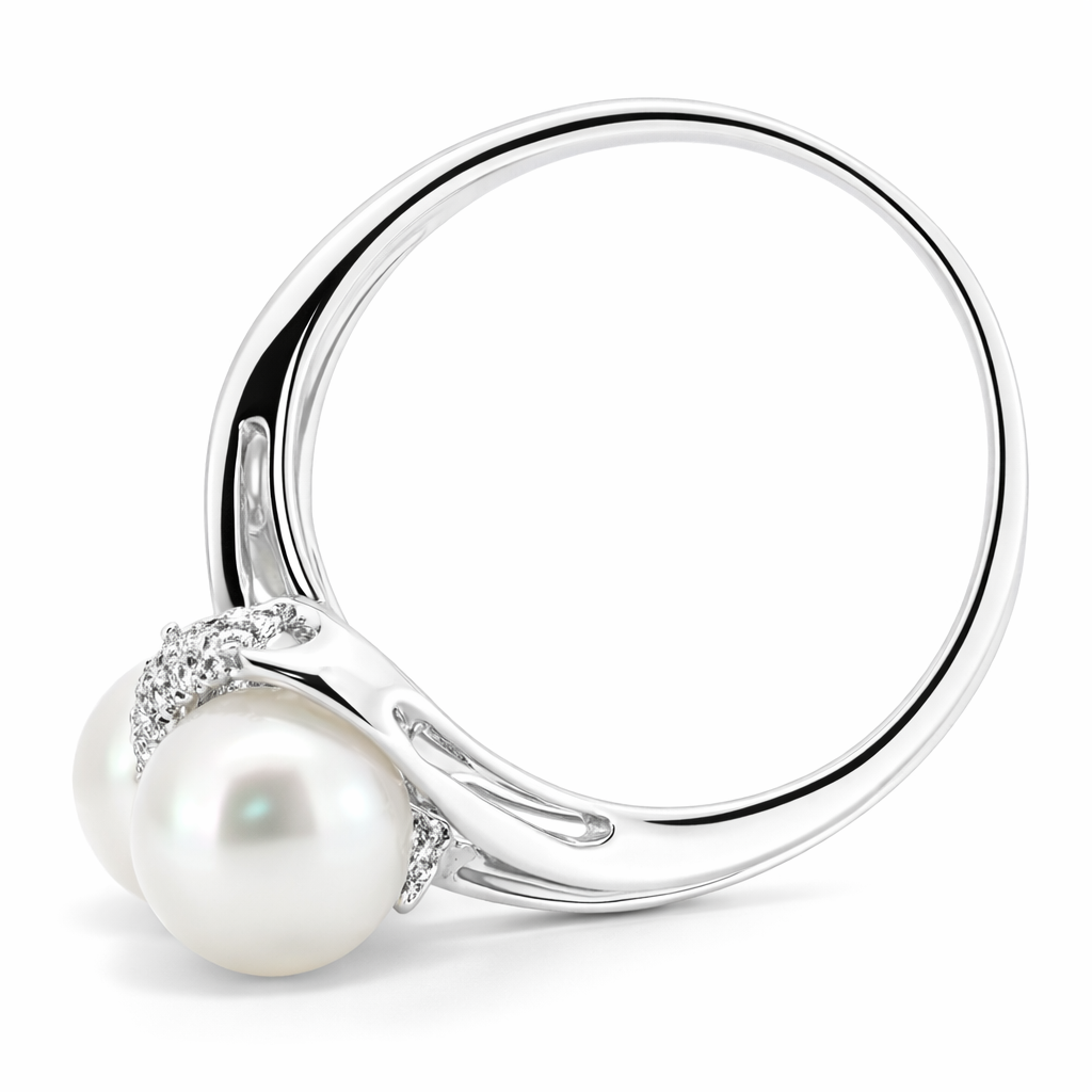 Anillo de perlas con diamantes de 0,17 CT de oro blanco de 18K